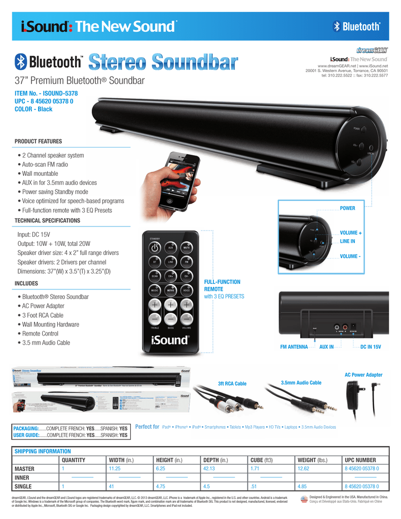 dreamGEAR ISOUND-5378 soundbar speaker 