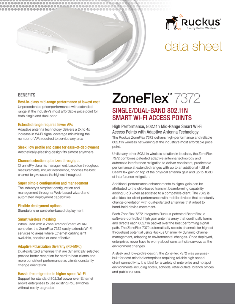 5 GHz Wi-Fi NEW Ruckus ZoneFlex 7372 Dual-Band 802.11n 2.4