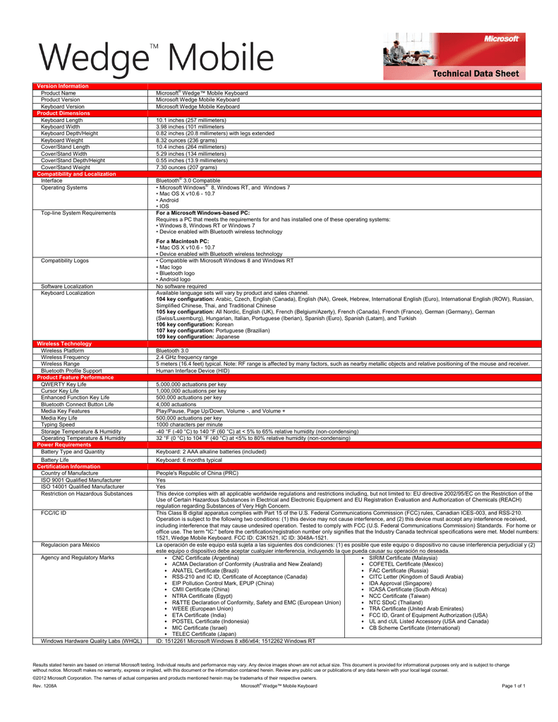 Microsoft U6r Datasheet Manualzz