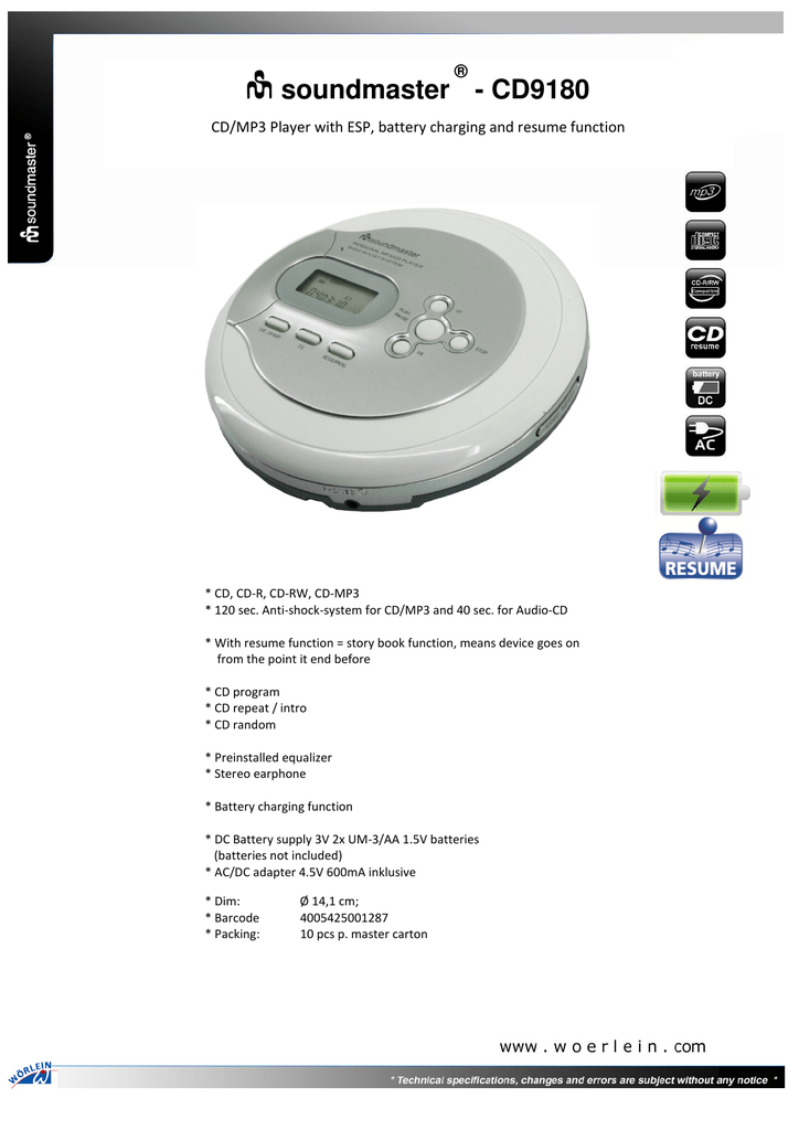 Soundmaster CD9180 Datasheet Manualzz