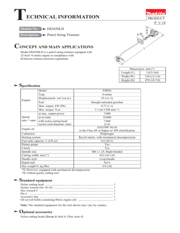 Makita ER2650LH grass trimmer Datasheet | Manualzz