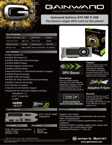 Gainward 3040 Nvidia Geforce Gtx 780 Ti 3gb Graphics Card Datasheet Manualzz