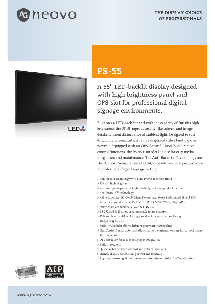 AG Neovo PS-55 Datasheet | Manualzz