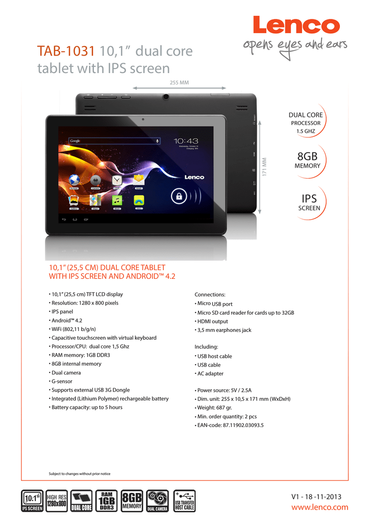 Lenco Tab 1031 8gb Black Tablet Datasheet Manualzz