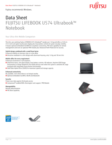 Fujitsu LIFEBOOK U574 Datasheet | Manualzz