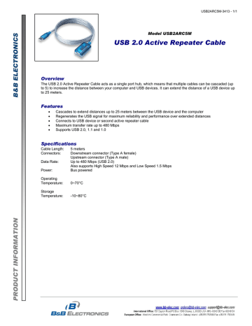 B&B Electronics USB2ARC5M USB cable Datasheet | Manualzz