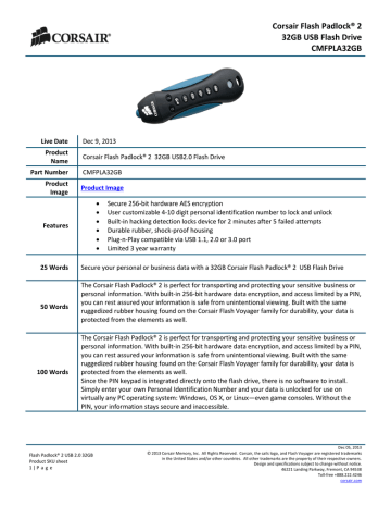 Corsair CMFPLA32GB USB flash drive Datasheet | Manualzz