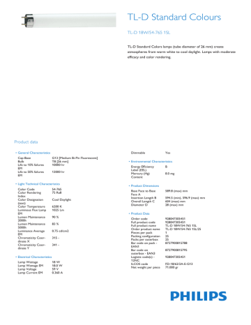 Philips TL-D 18W Datasheet | Manualzz
