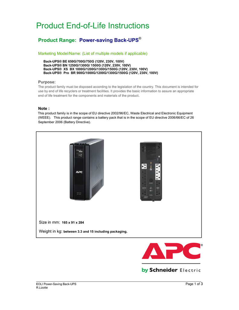 Apc Power Saving Back-ups Pro 1500 User Manual