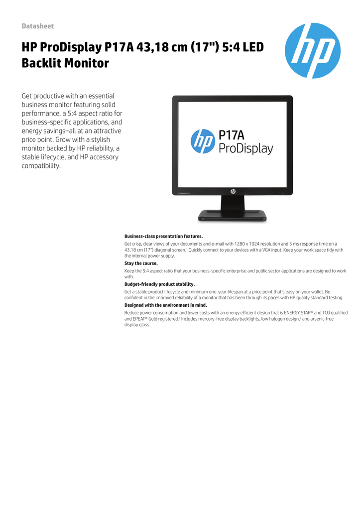 HP ProDisplay P17A Datasheet | Manualzz