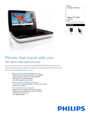 Philips Portable DVD Player PD7030 Datasheet | Manualzz