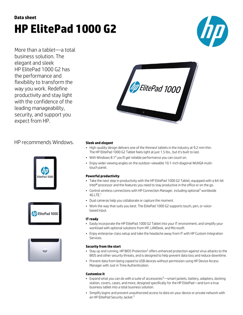 HP ElitePad 1000 G2 64GB Black, Silver 