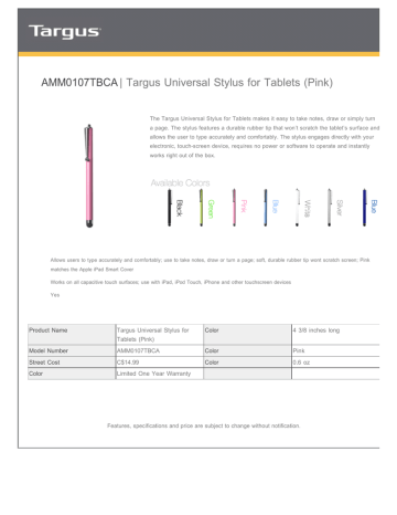 Targus AMM0107TBCA stylus pen Datasheet | Manualzz