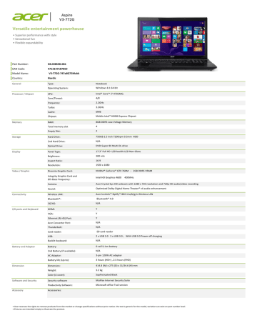 Acer Aspire 772G-747a8G75Makk Datasheet | Manualzz