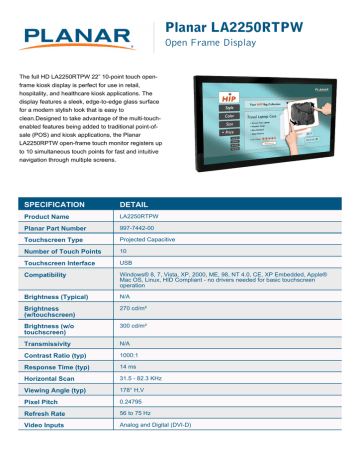 Planar Systems LA2250RTPW Datasheet 
