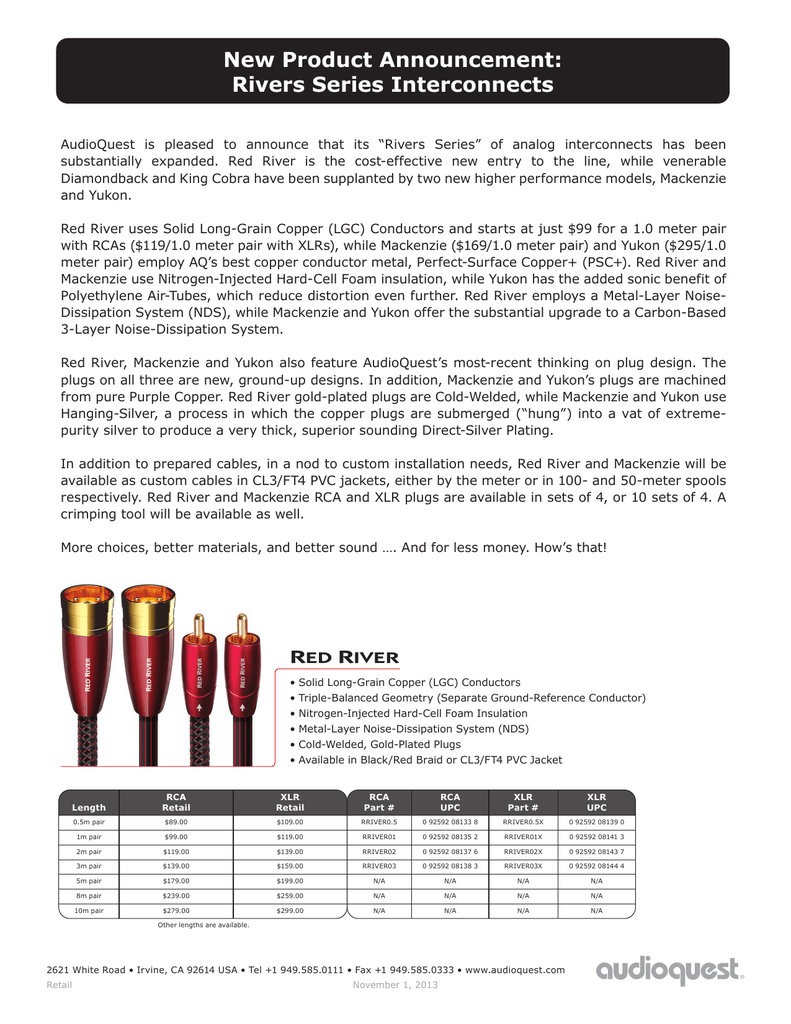 AudioQuest 3m Red River RCA Datasheet | Manualzz