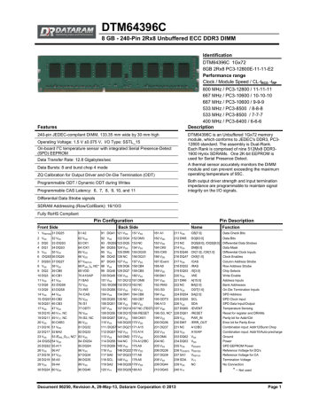 Dataram 8GB DDR3-1600 Datasheet | Manualzz