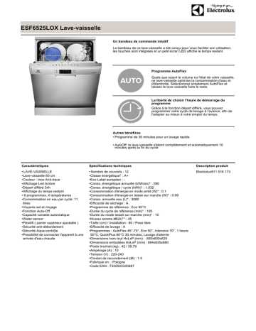 Electrolux ESF6525LOX Dishwasher Fiche Technique | Manualzz