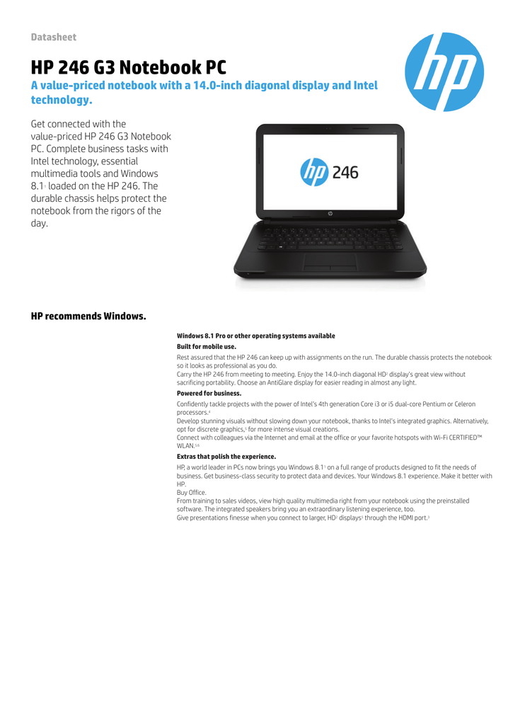 HP 200 246 G3 Datasheet | Manualzz