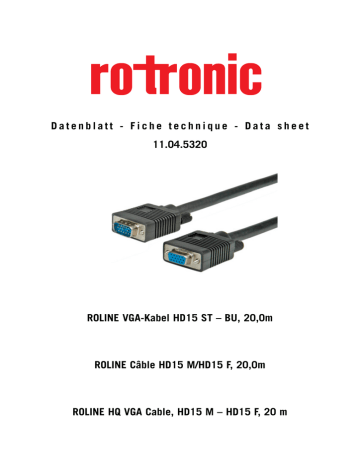 ROLINE HQ VGA Cable, HD15 M - HD15 F 20 m Datasheet | Manualzz