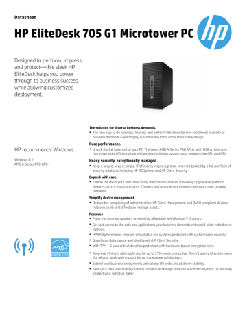HP EliteDesk 705 G1 Datasheet | Manualzz