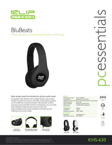 Klip Xtreme KHS-630BK headset Datasheet | Manualzz