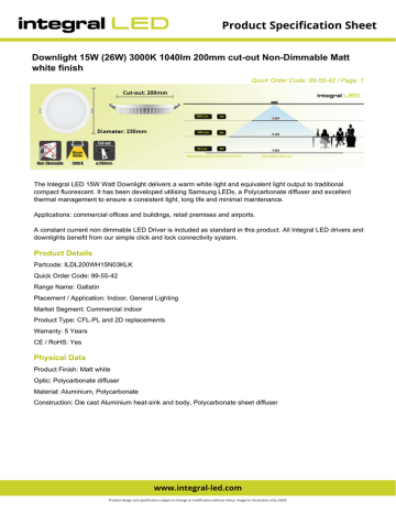 Integral Downlight 15W Datasheet | Manualzz