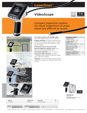 Laserliner VideoScope 9mm Datasheet | Manualzz