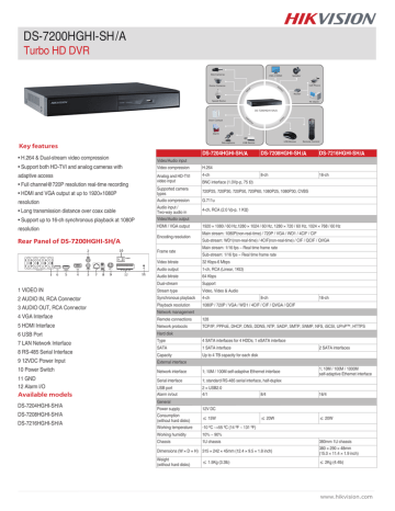 Hikvision Digital Technology Ds 7216hghi Sh Digital Video Recorder Datasheet Manualzz