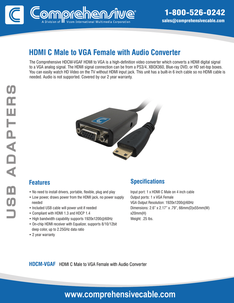 Comprehensive Cable HDCM-VGAF HDMI C Male to VGA Female with Audio Converter 