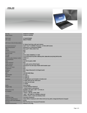 ASUS PRO P ESSENTIAL P550LAV-XO429G Datasheet | Manualzz