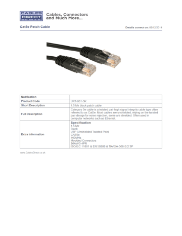 Cables Direct URT-601.5K networking cable Datasheet | Manualzz