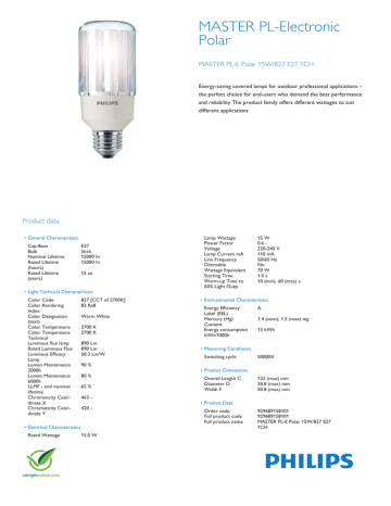 Philips MASTER PL-E Polar 15W/827 E27 1CH Datasheet | Manualzz