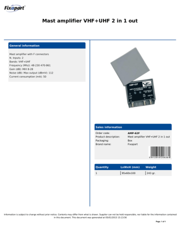 Fixapart AMP-62F TV signal amplifier Datasheet | Manualzz