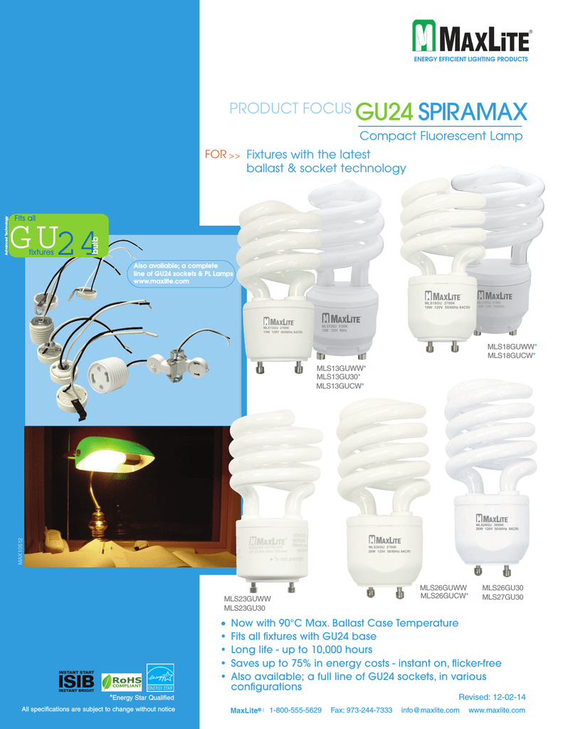 Brand New 6 MAXLITE T2 Spiral Max 13W Fluorescent Light Bulbs CFL ENERGY STAR 