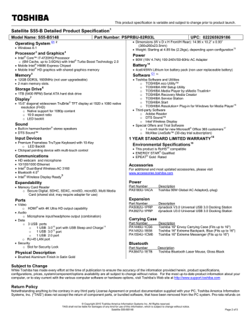 Toshiba S55 B5148 Psprbu 02r03l Datasheet Manualzz