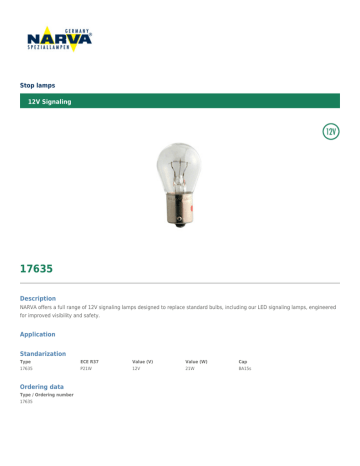 Narva 17635 Datasheet Manualzz