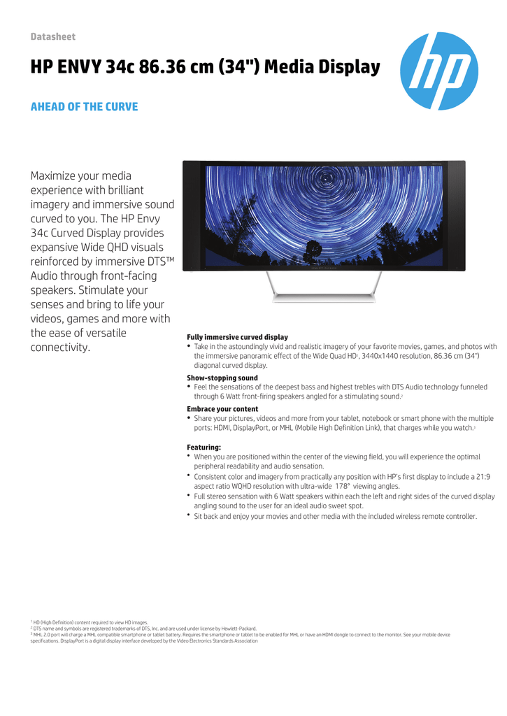 HP ENVY 34c Datasheet | Manualzz