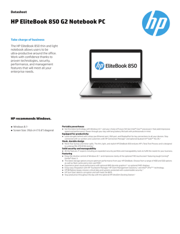 HP EliteBook 850 G2 Data Sheet | Manualzz
