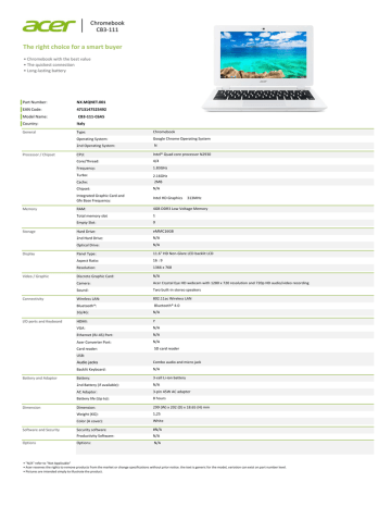 Acer Chromebook CB3-111-C6A5 Datasheet | Manualzz