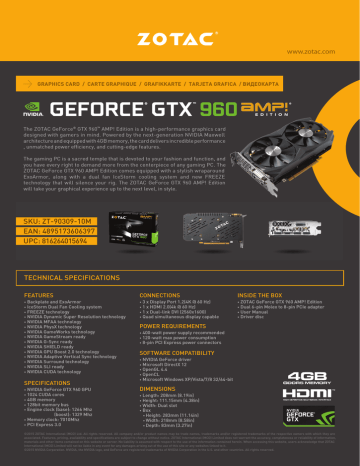 Zotac Zt 10m Nvidia Geforce Gtx 960 4gb Graphics Card Datasheet Manualzz