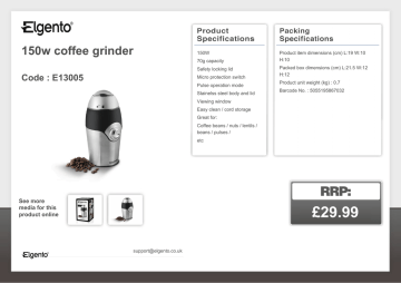 Elgento E13005 coffee grinder Karta katalogowa | Manualzz