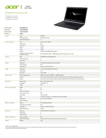 Acer Aspire VN7-791G-52LU Datasheet | Manualzz