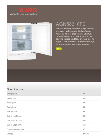 AEG AGN58210F0 freezer Datasheet | Manualzz