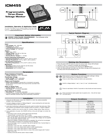 LCD 100-Fault Memory with Time/Date Stamp ICM Controls ICM455 3-Phase Monitor Setup and Diagnostics LCD 100-Fault Memory with Time/Date Stamp ICM Controls ICM455 3-Phase Monitor Setup and Diagnostics