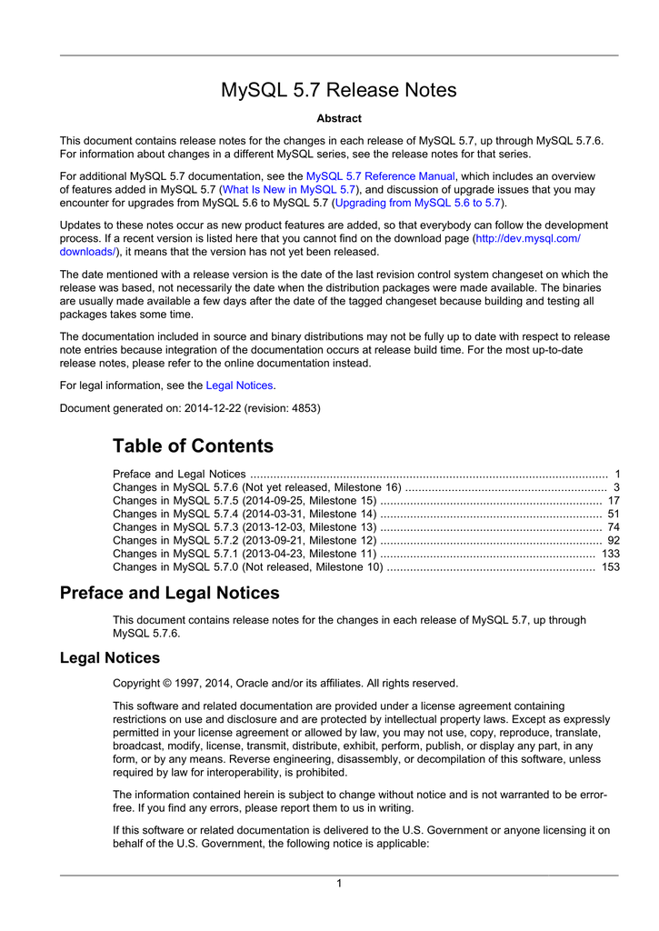 Mysql 57 Release Notes Downloads Manualzzcom - 