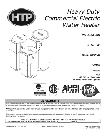 Download Installation Manual (.pdf) - HTP | Manualzz