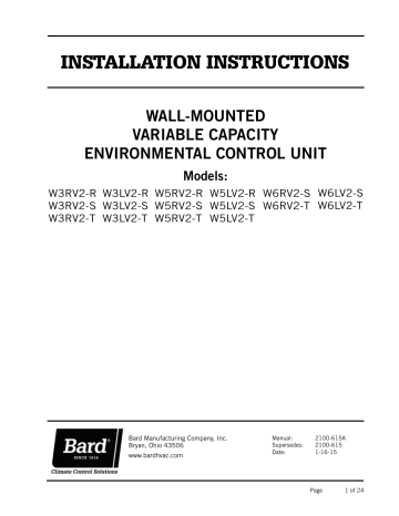 Bard Wall-Mounted Environmental Control Unit Installation Instructions ...