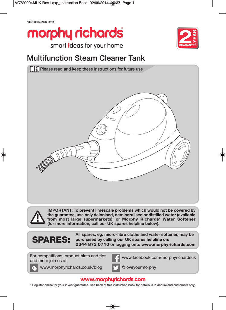Morphy Richards 720022 12in1 Steam Cleaner User manual Manualzz
