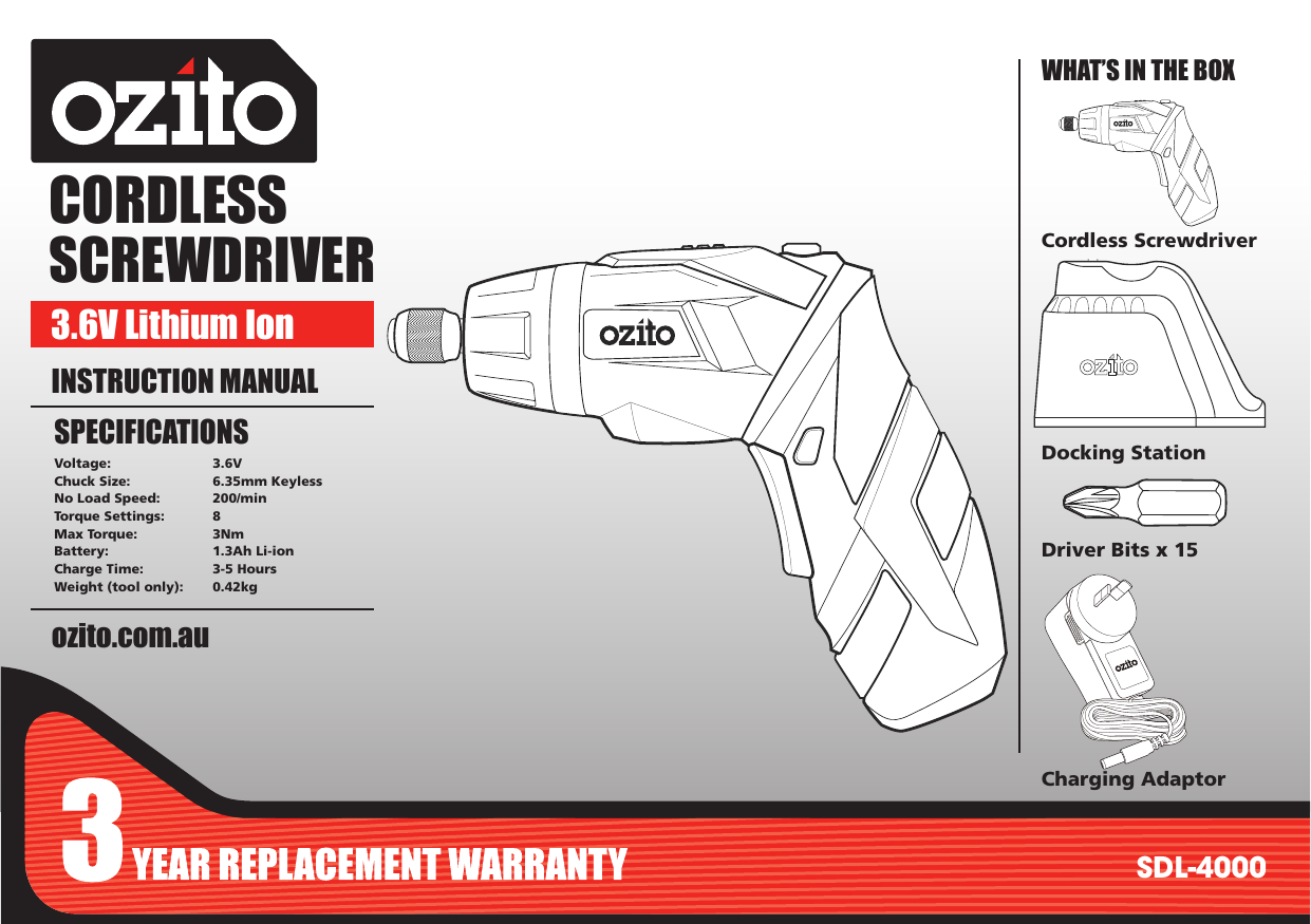 Ozito cordless screwdriver discount manual